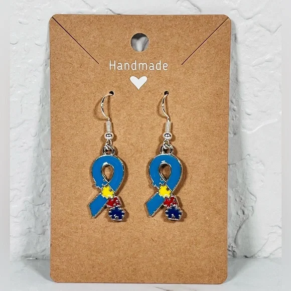 Autism Puzzle Piece Ribbon Earrings - Picture 8 of 8